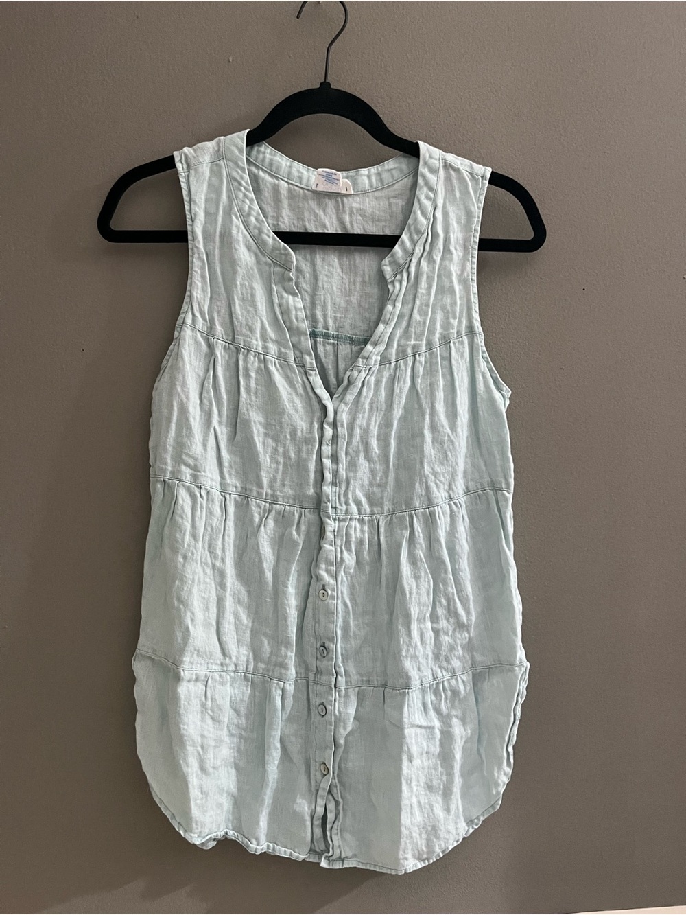 Sigrid Olsen 100% Line Pale Blue Sleeveless Button-Front Tank V-Neck Summer